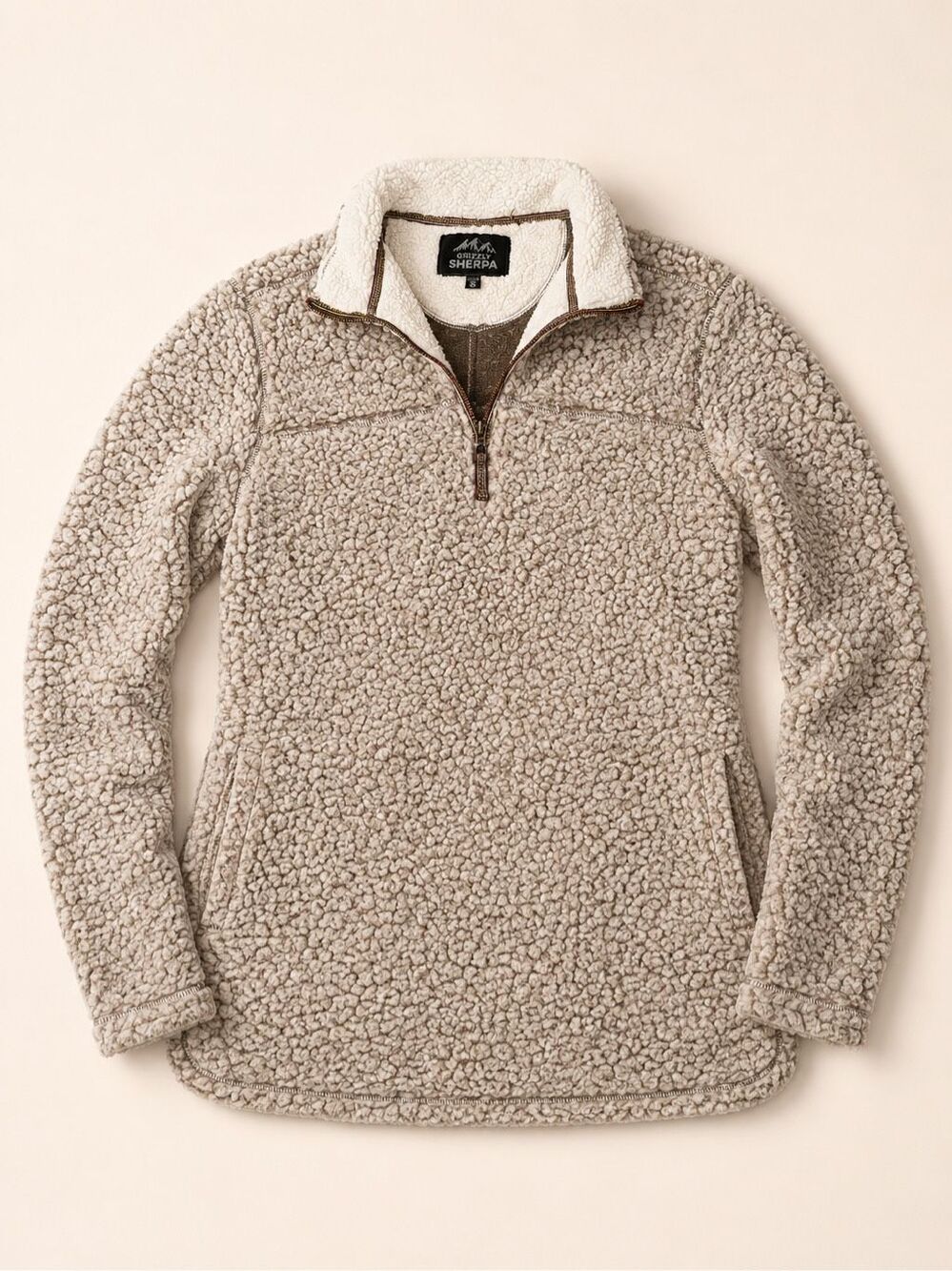 Grizzly Sherpa Women’s Small Taupe Teddy Fleece Quarter Zip Pullover